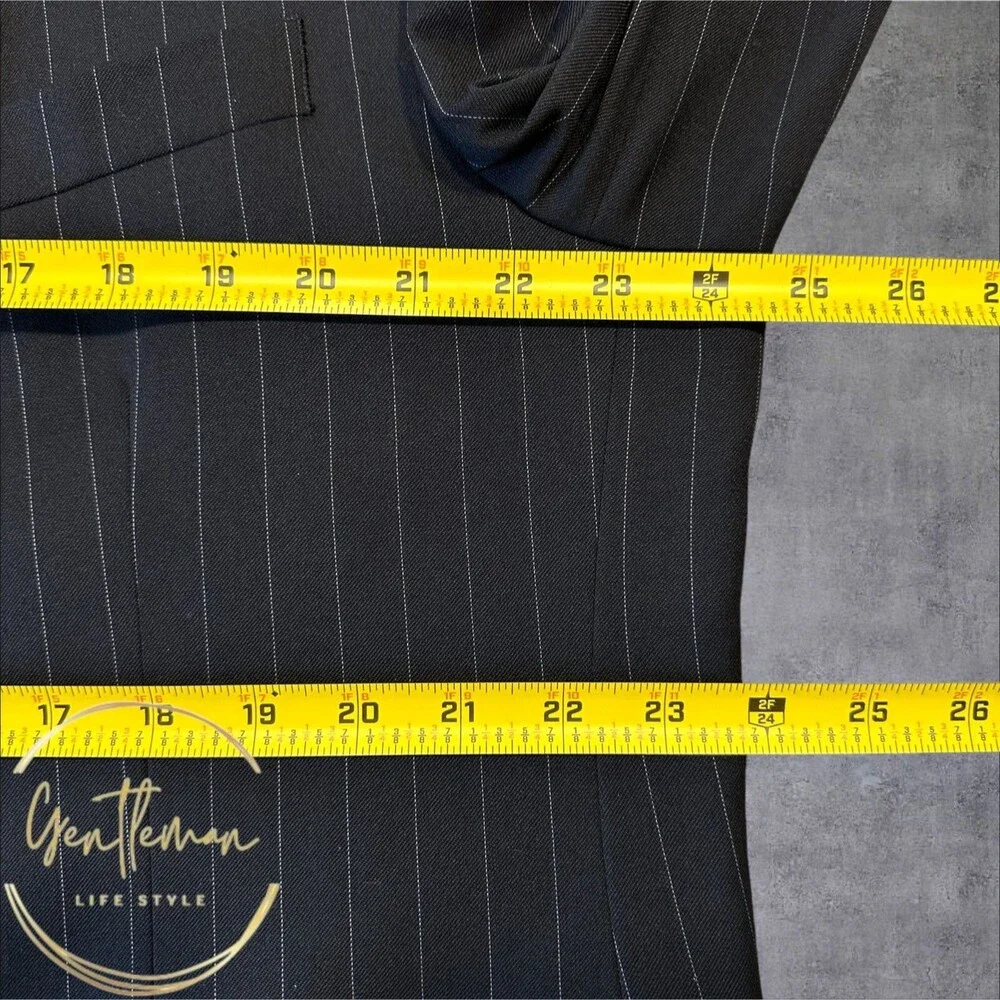 CHAPS Men's 46R Black Wool Striped Blazer Sport Coat Three-Button Jacket Suit